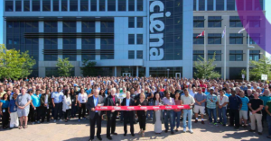 A team picture for Ciena taken in front of the company's Ottawa location. 