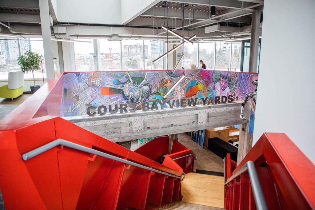 A view of the foyer stairwell at Bayview Yards.