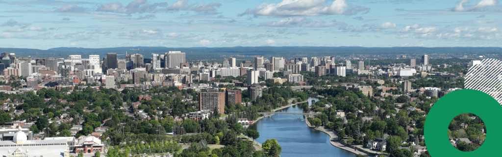 a featured image for a blog titled "The True Cost of Doing Business in Ottawa vs. Major Tech Hubs" featuring an aerial image of the Ottawa region.
