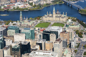 Aerial view of Ottawa’s iconic downtown office buildings (Credit: Ottawa Tourism)