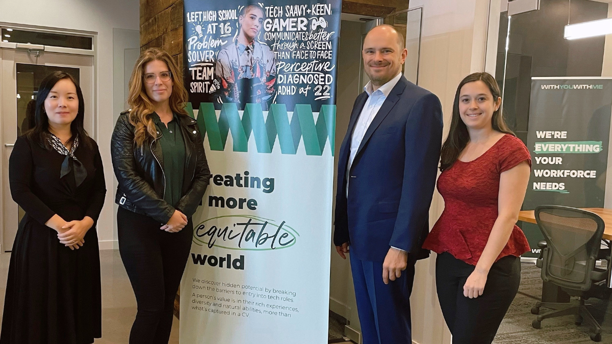 Caption: From left to right, Courtney, Sophie, Jens, and Brianna at Invest Ottawa.