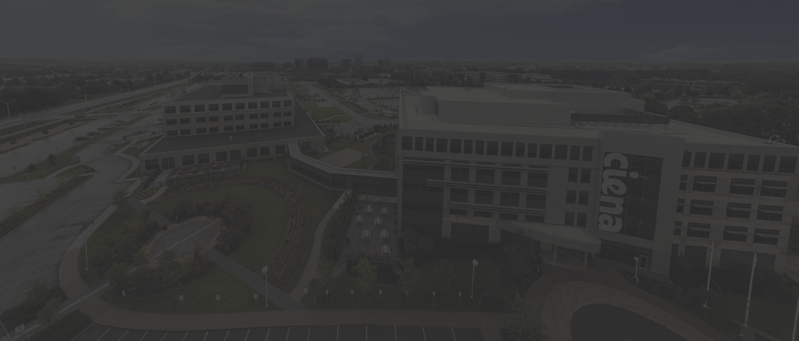 Aerial view of Ciena’s campus in Ottawa, representing global leadership in telecommunications and networking technology.